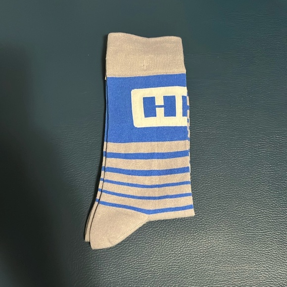 3/$12 New Men's Socks Logo HID Security Blue Grey White Stripes Promotional Geek - Picture 1 of 2